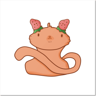 Cute Strawberry Cat, Cat Lover Posters and Art
